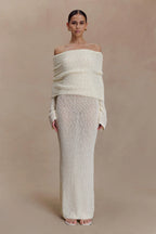 Marisol Off Shoulder Boucle Maxi Dress - Ivory