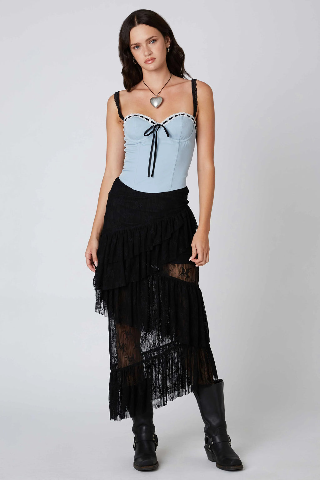 Lace Midi Tiered Skirt