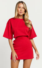 Karyna Mini Dress - Shirt Dress in Red