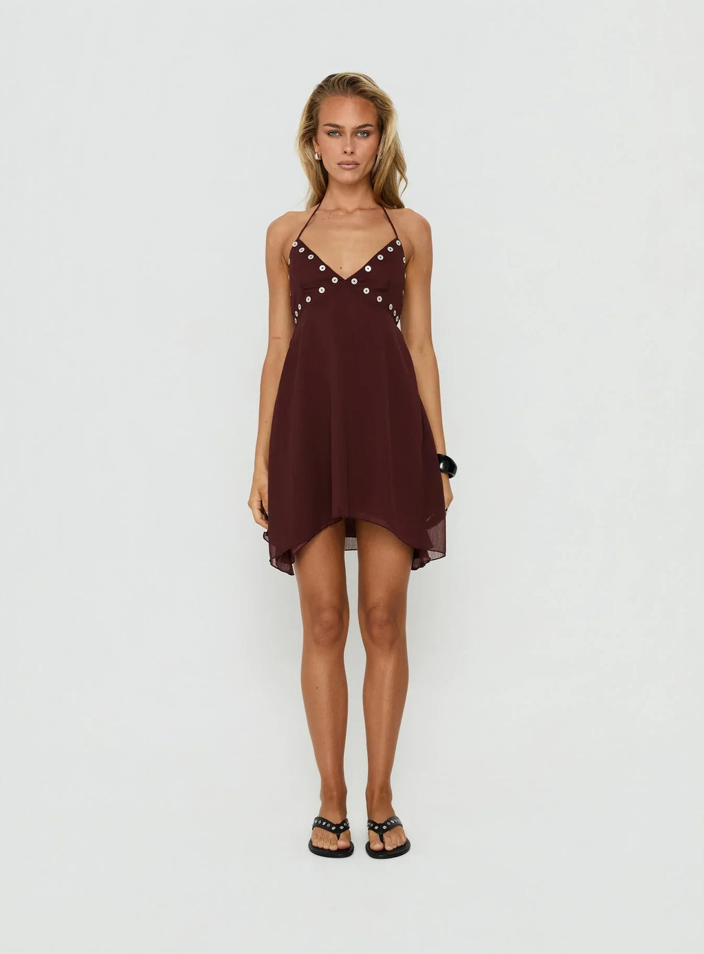 Maddalena Halter Mini Dress Chocolate