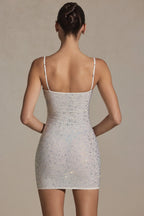 Embellished Bodycon Mini Dress in White