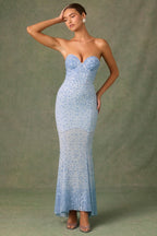 Embellished Sweetheart-Neck Fishtail Gown in Sky Blue