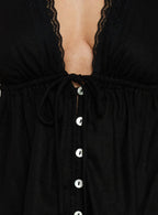 Easy Going Button Detail Halter Linen Mini Dress Black