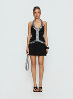 Aisleigh Sequin Halter Mini Dress Black / Silver
