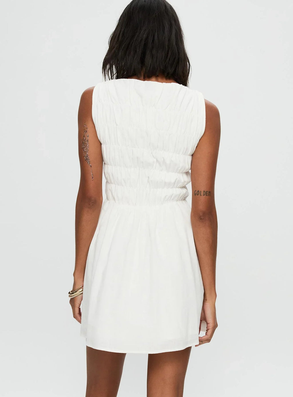 Melona Shirred Mini Dress White