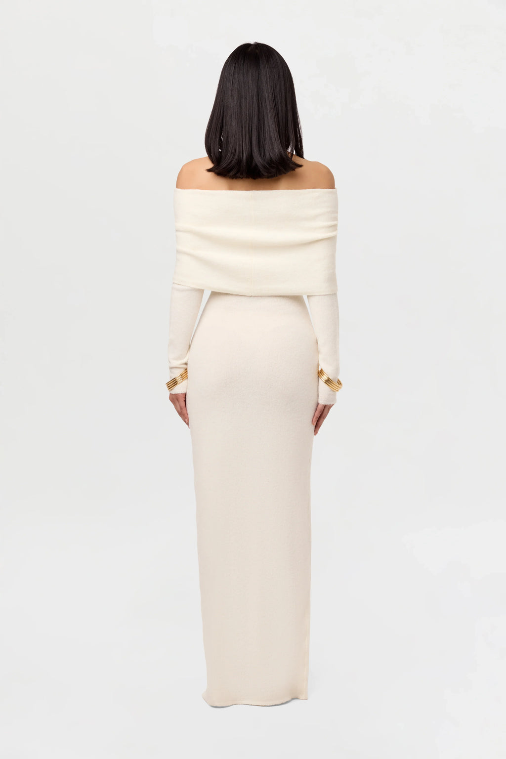 Boucle Knit Off-Shoulder Maxi Dress