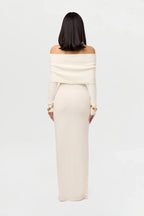 Boucle Knit Off-Shoulder Maxi Dress