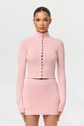 Knit Pearl Button Turtleneck Top