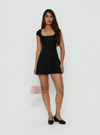 Bowee Fit and Flare Short Sleeve Mini Dress Black