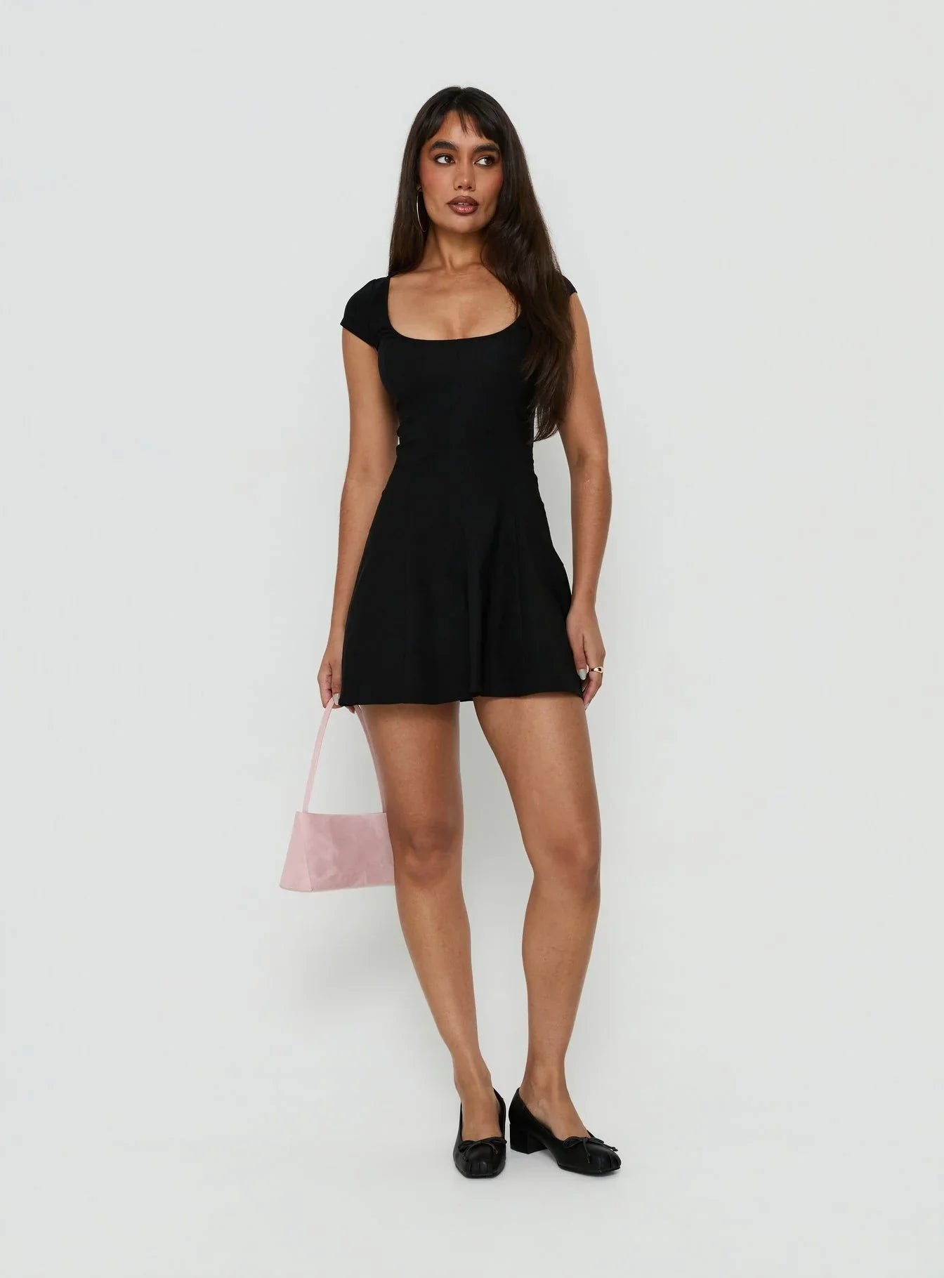 Bowee Fit and Flare Short Sleeve Mini Dress Black