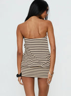 Karalee Strapless Blouson Mini Dress Charcoal / Cream Stripe