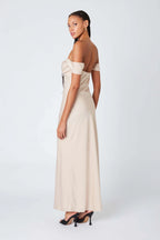 Satin Off the Shoulder Maxi Dress
