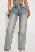 Chasing A Dream Embellished Stretch Straight Leg Jeans - Vintage Wash