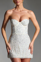 Embellished Corset Mini Dress in White