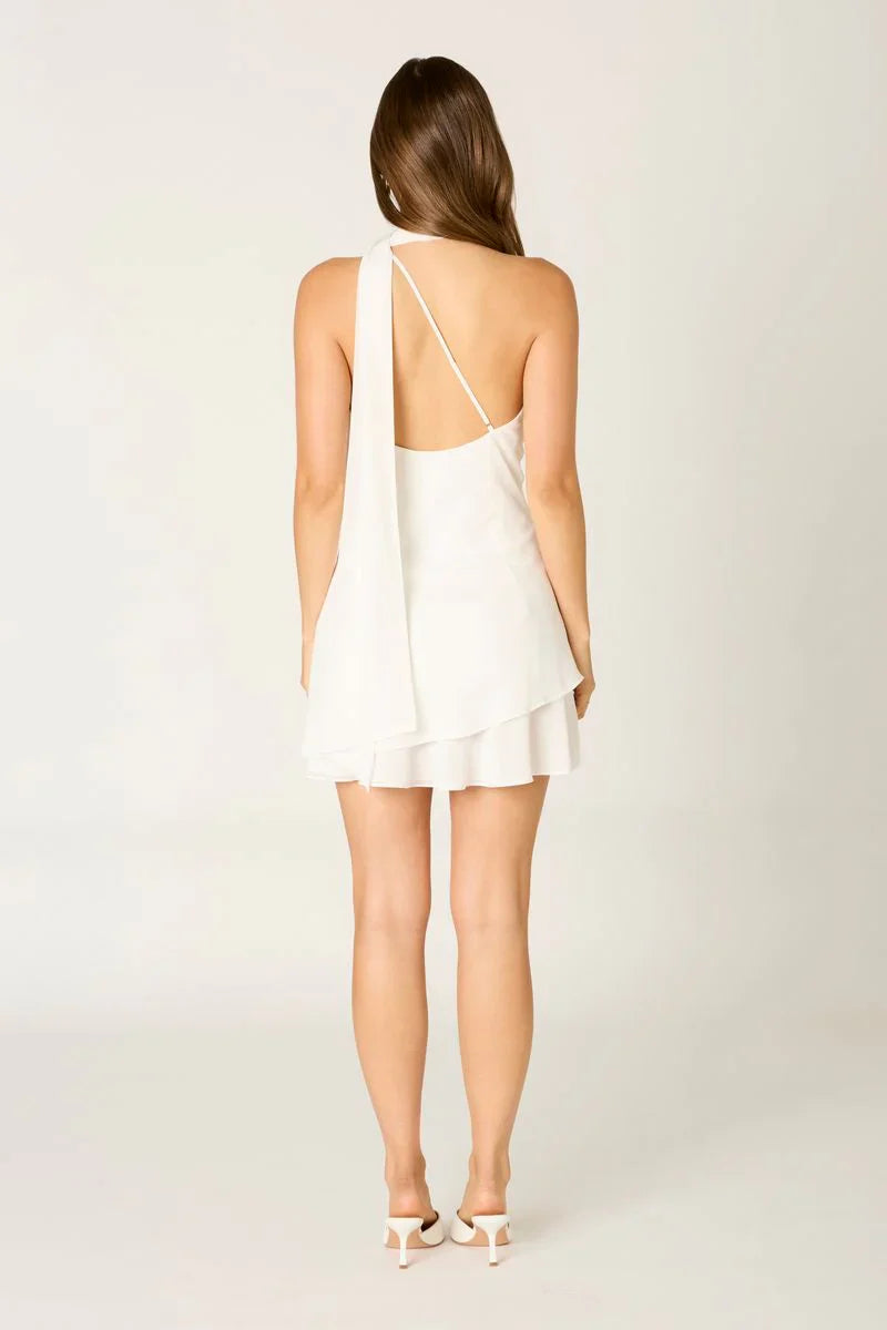 One-Shoulder Chiffon Mini Dress