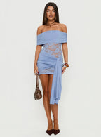Adelice Strapless Lace Mini Dress Dusty Blue