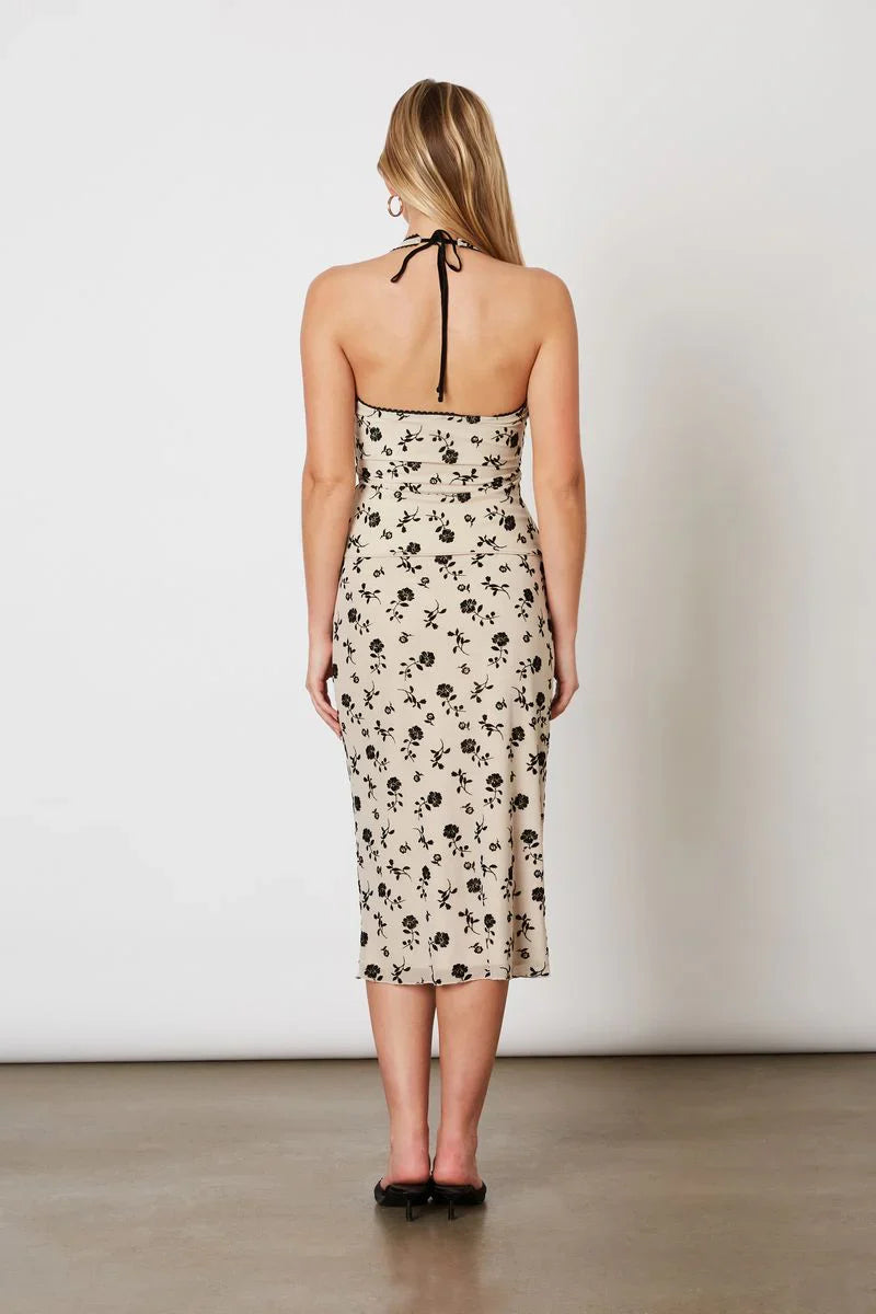 Flocked Velvet Mesh Midi Skirt