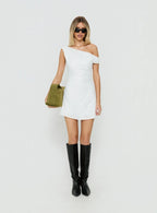 Izadonna Off Shoulder Cinched Mini Dress White