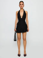 Solistaire Halter Mini Dress Black