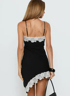 Esadora Lace Asymmetrical Mini Dress Black / Cream