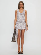 Applause Cowl Tie Mini Dress Zebra