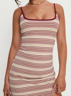 Missi Scoop Mini Dress Burgundy Stripe