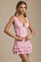 Plunge-Neck Scalloped Corset Top in Soft Pink