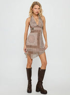 Spartacus Halter Mini Dress Brown / Multi