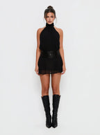 Zenayda Drop Waist Sequin Mini Dress Black