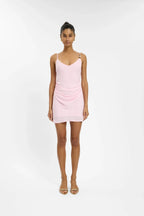 Georgette Draped Mini Dress | Beaded Pink
