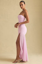 Asymmetric Strapless Fishtail Maxi Dress in Soft Pink