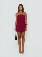 Lenika Eyelet Strapless Mini Dress Burgundy