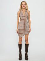 Spartacus Halter Mini Dress Brown / Multi