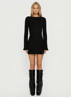 Rhapsody Long Sleeve Knit Mini Dress Black