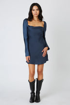 Satin Long Sleeve Mini Dress