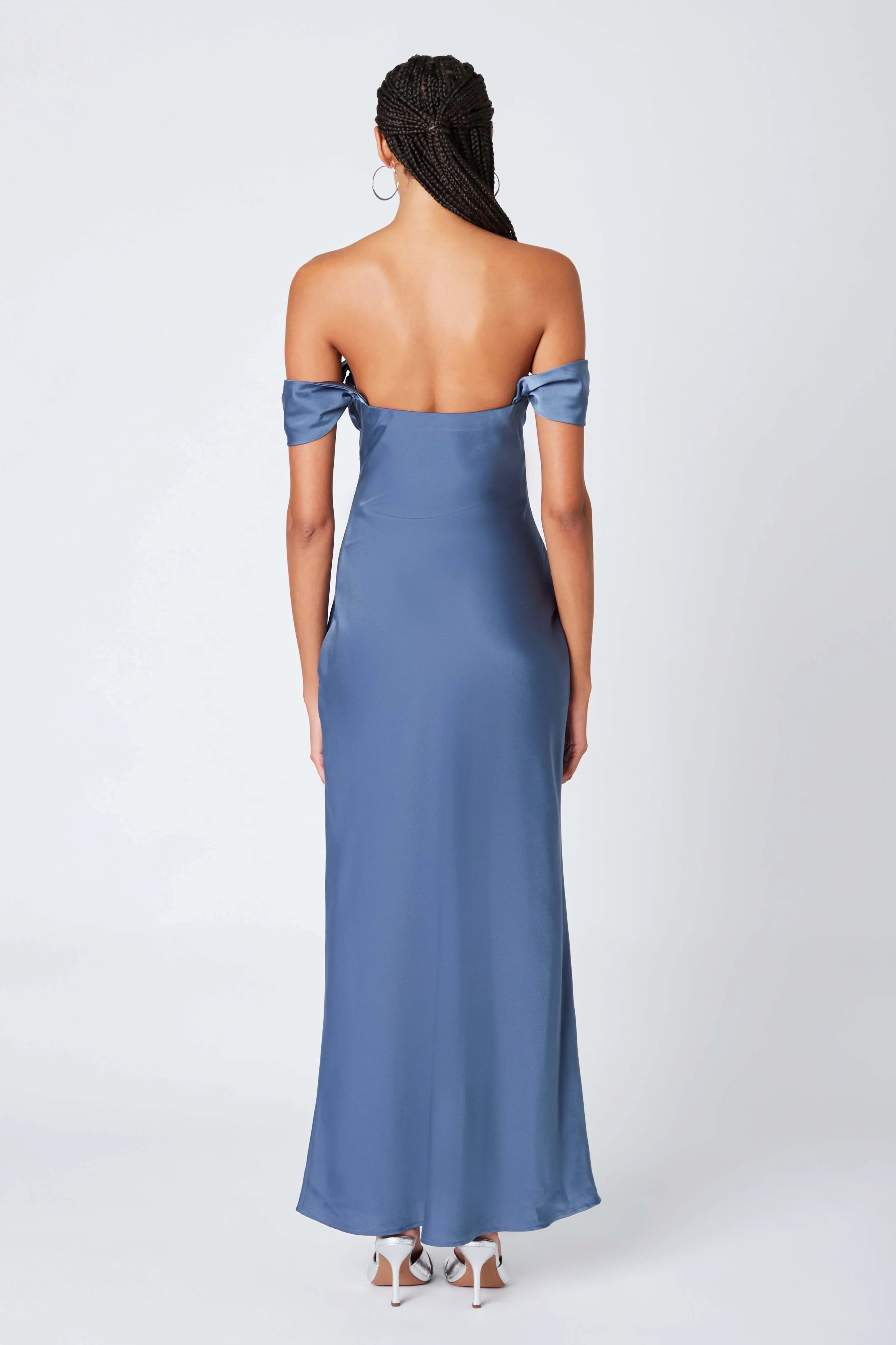 Satin Off the Shoulder Maxi Dress