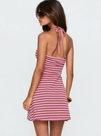 Klova Halter Mini Dress Pink Stripe