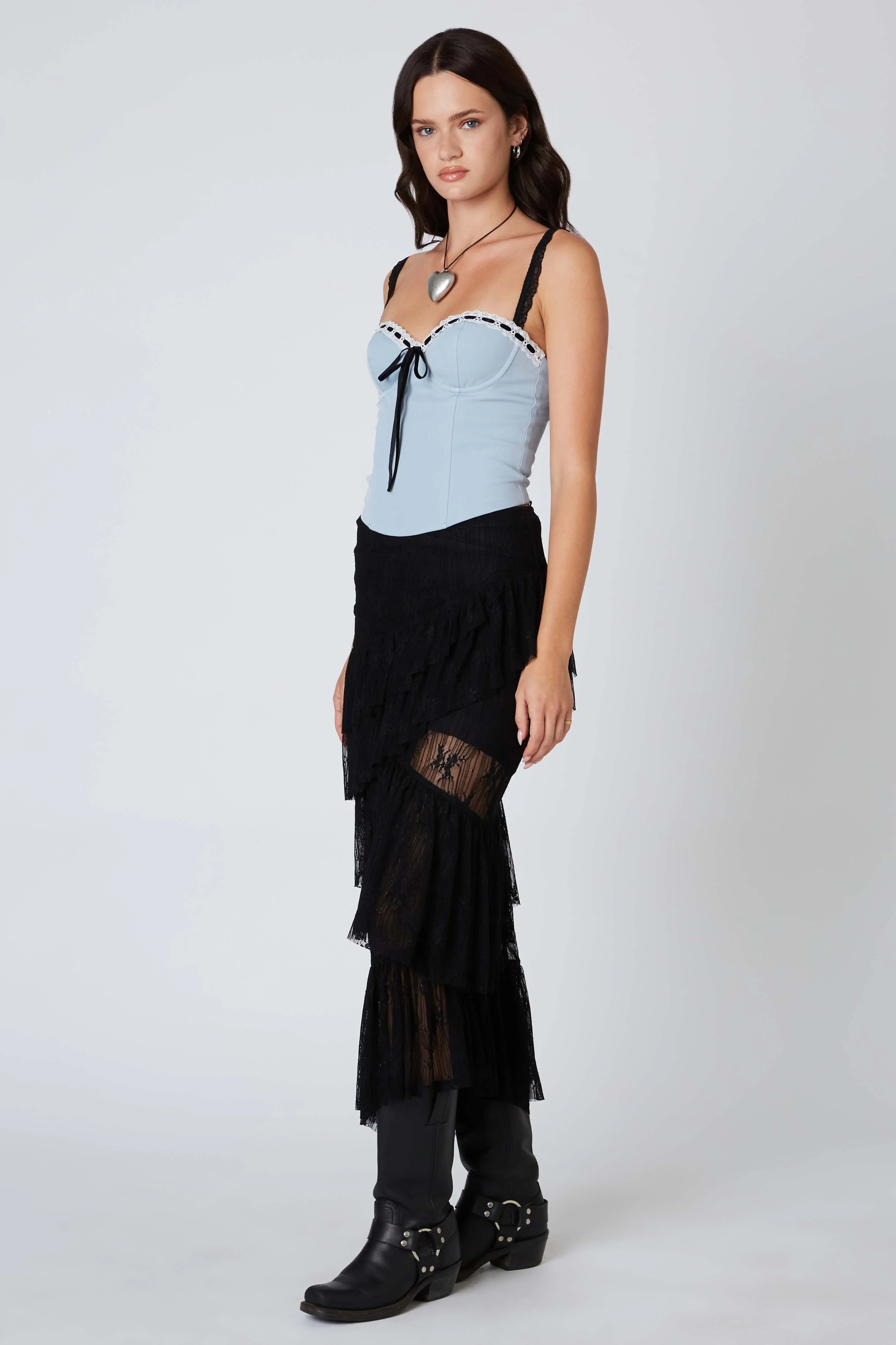 Lace Midi Tiered Skirt