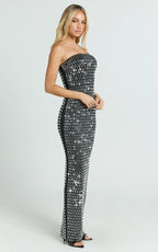 Joyce Maxi Dress - Heat Press Strapless Dress in Black