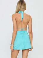 Kiko Plunge Halter Mini Dress Aqua