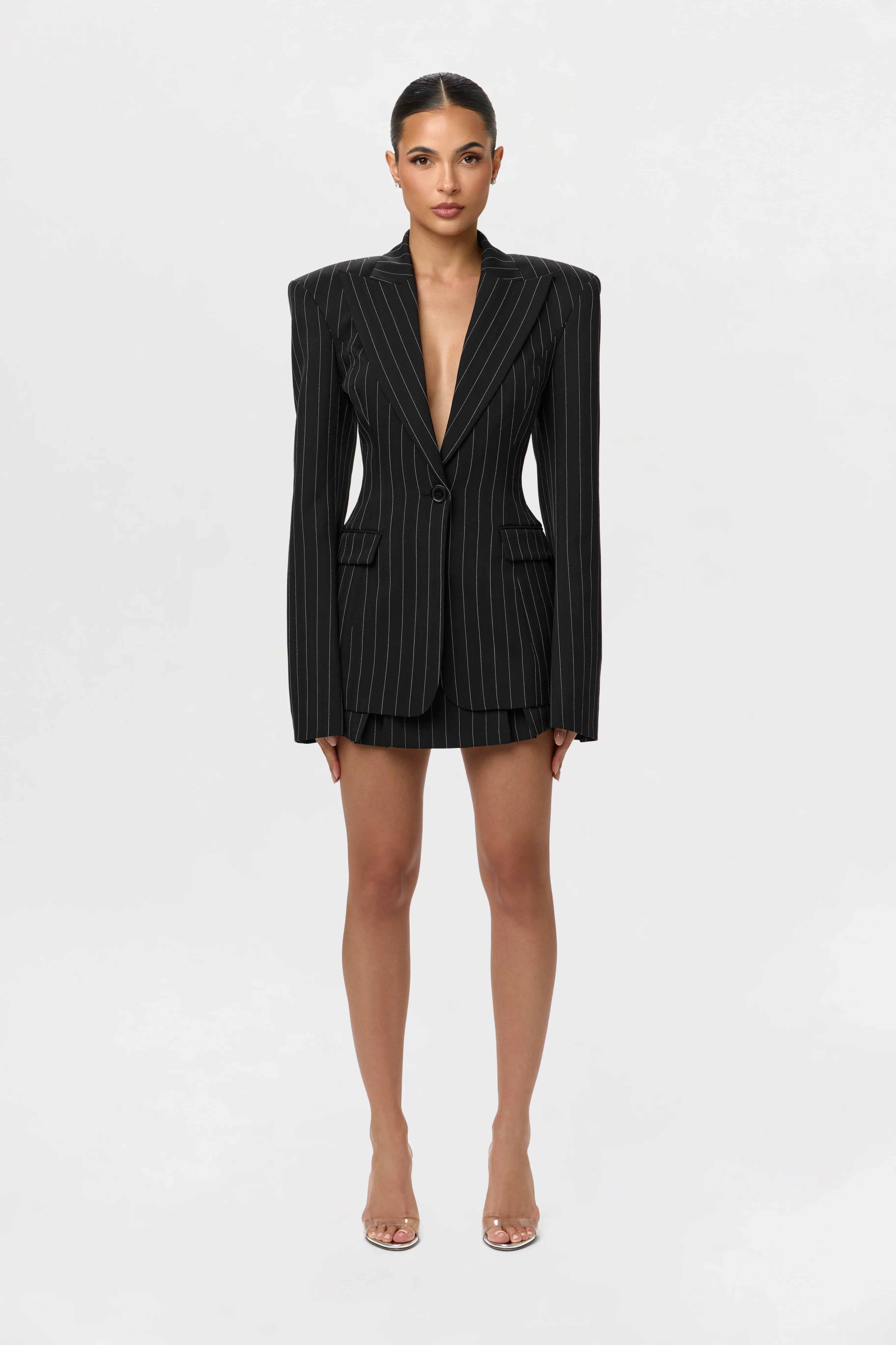 Pinstripe Suiting Pleated Mini Skirt