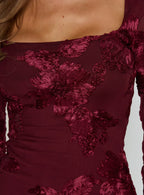 Better Love Long Sleeve Mini Dress Burgundy Floral