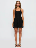 Front Page Halter Lace Mini Dress Black