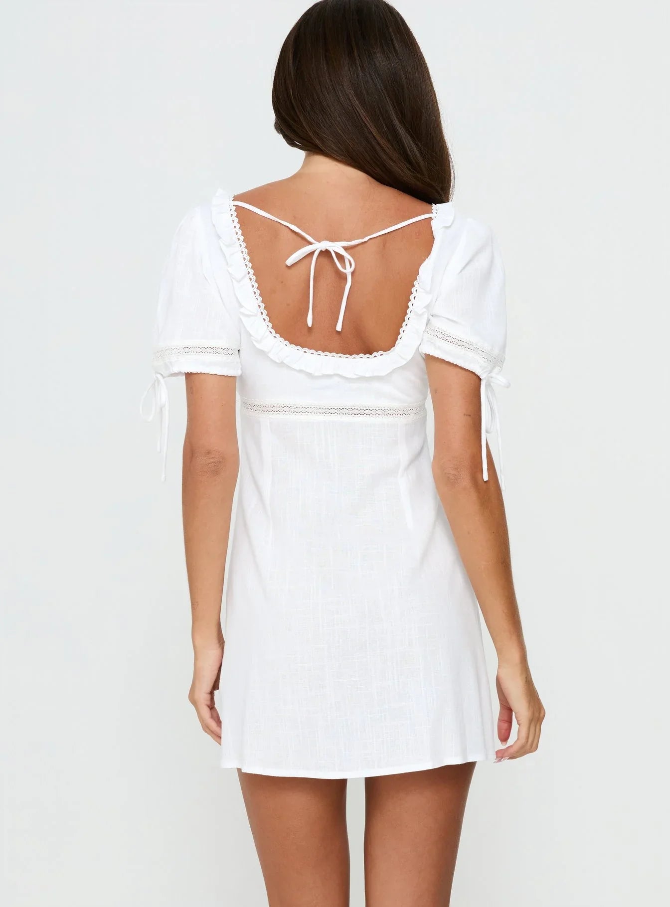Indianah Pleat Lace Panel Mini Dress White