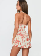 Taija Wrap Mini Dress Orange / Cream Floral