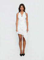 Leyda Plunge Frill Mini Dress White