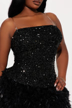 Zoey Feathered Sequin Mini Dress - Black
