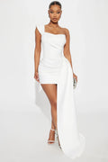 Isabella Removable Train Satin Mini Dress - White