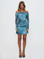 Olympique Long Sleeve Mini Dress Blue Multi