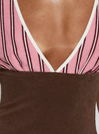 Aydenn Contrast Plunge Mini Dress Pink / Brown